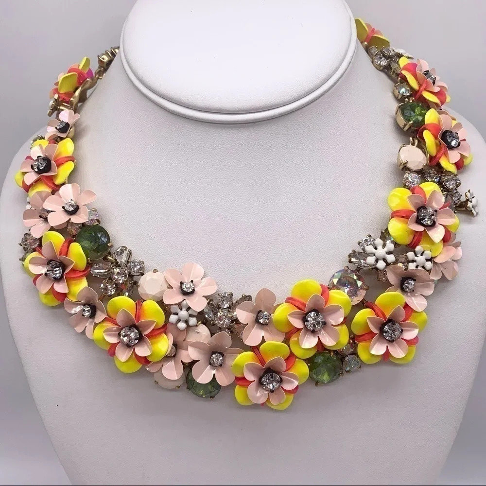 J. Crew Fun Floral Yellow & Pink Flower Necklace